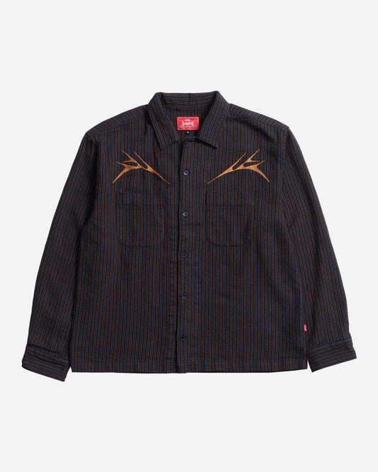 Crawler Long Sleeve Woven Indigo