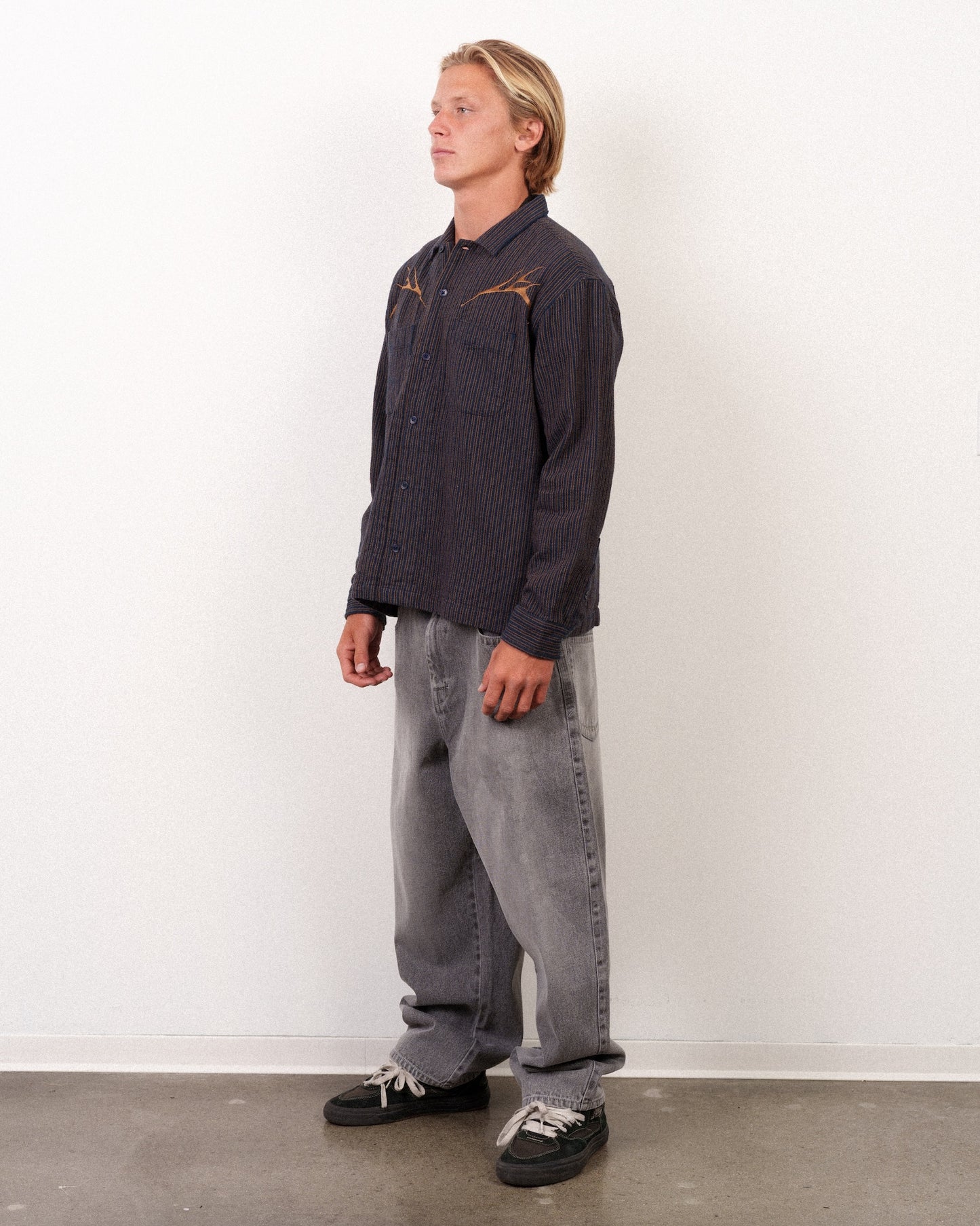 Crawler Long Sleeve Woven Indigo