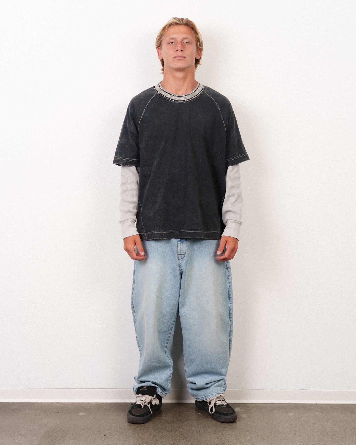 Buster Two-Fer Long Sleeve Knit Crew Black