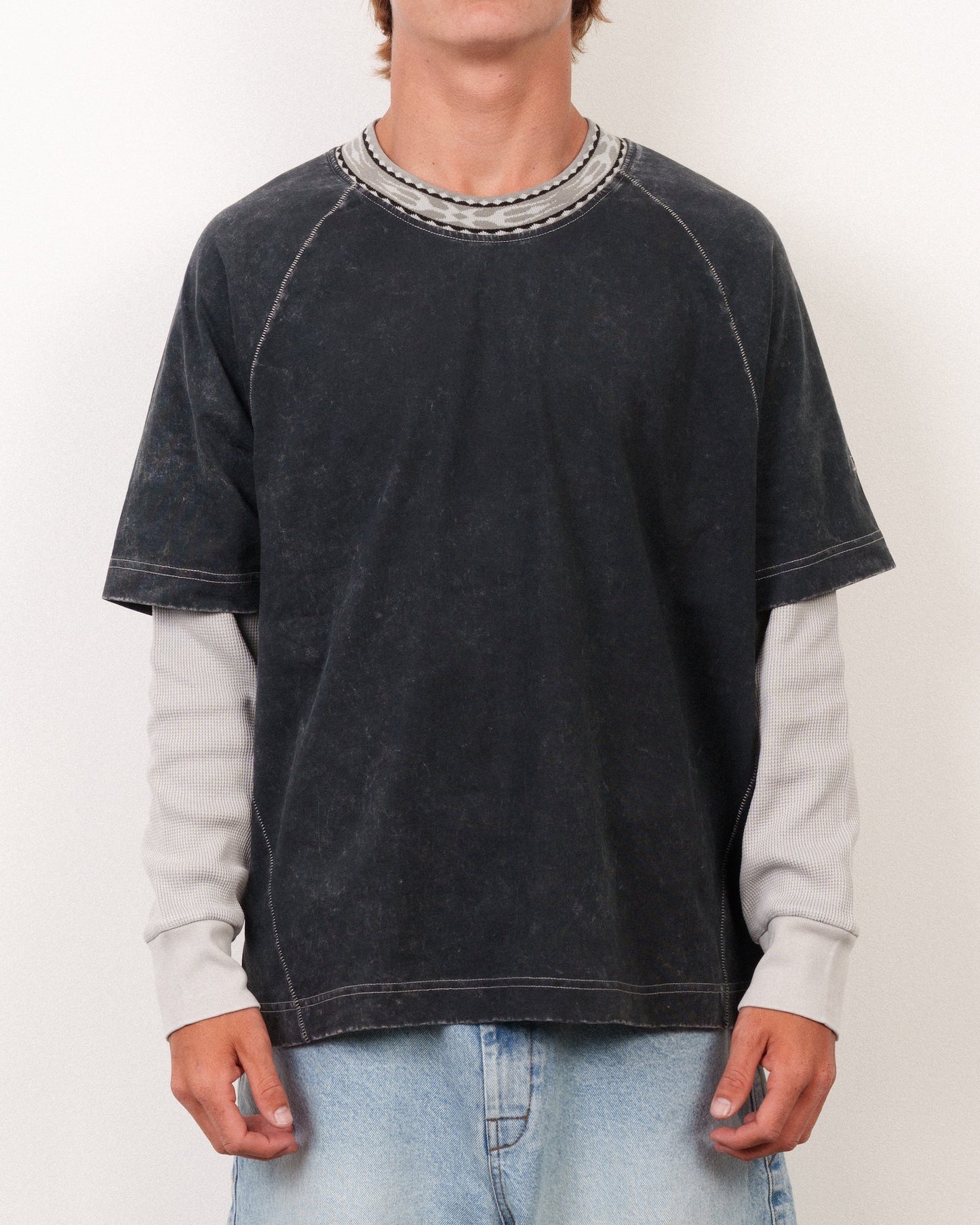 Buster Two-Fer Long Sleeve Knit Crew Black