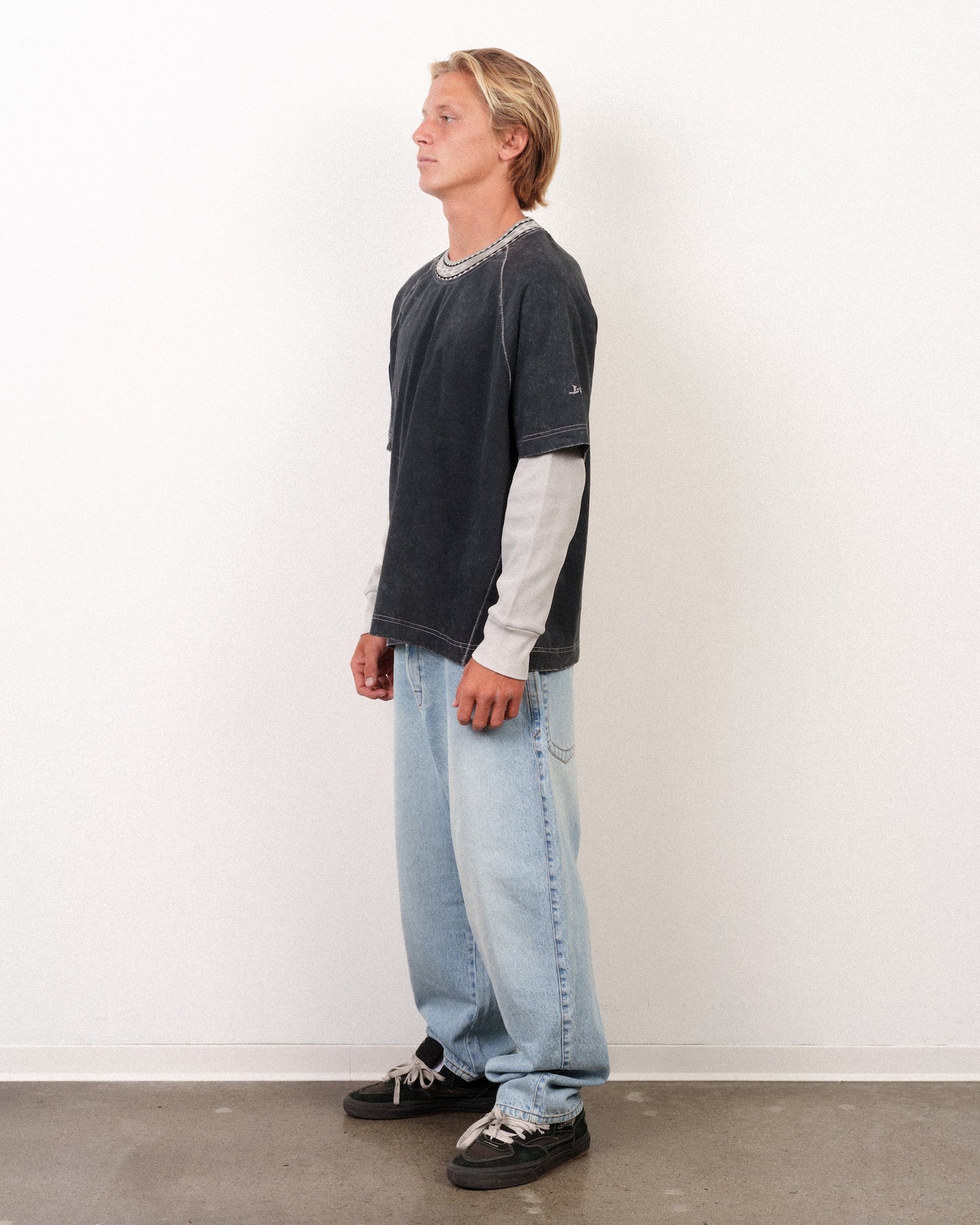 Buster Two-Fer Long Sleeve Knit Crew Black