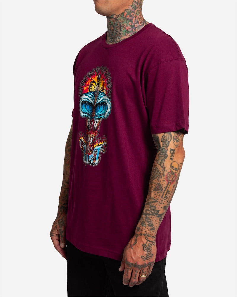 Wave Skull Tee Maroon