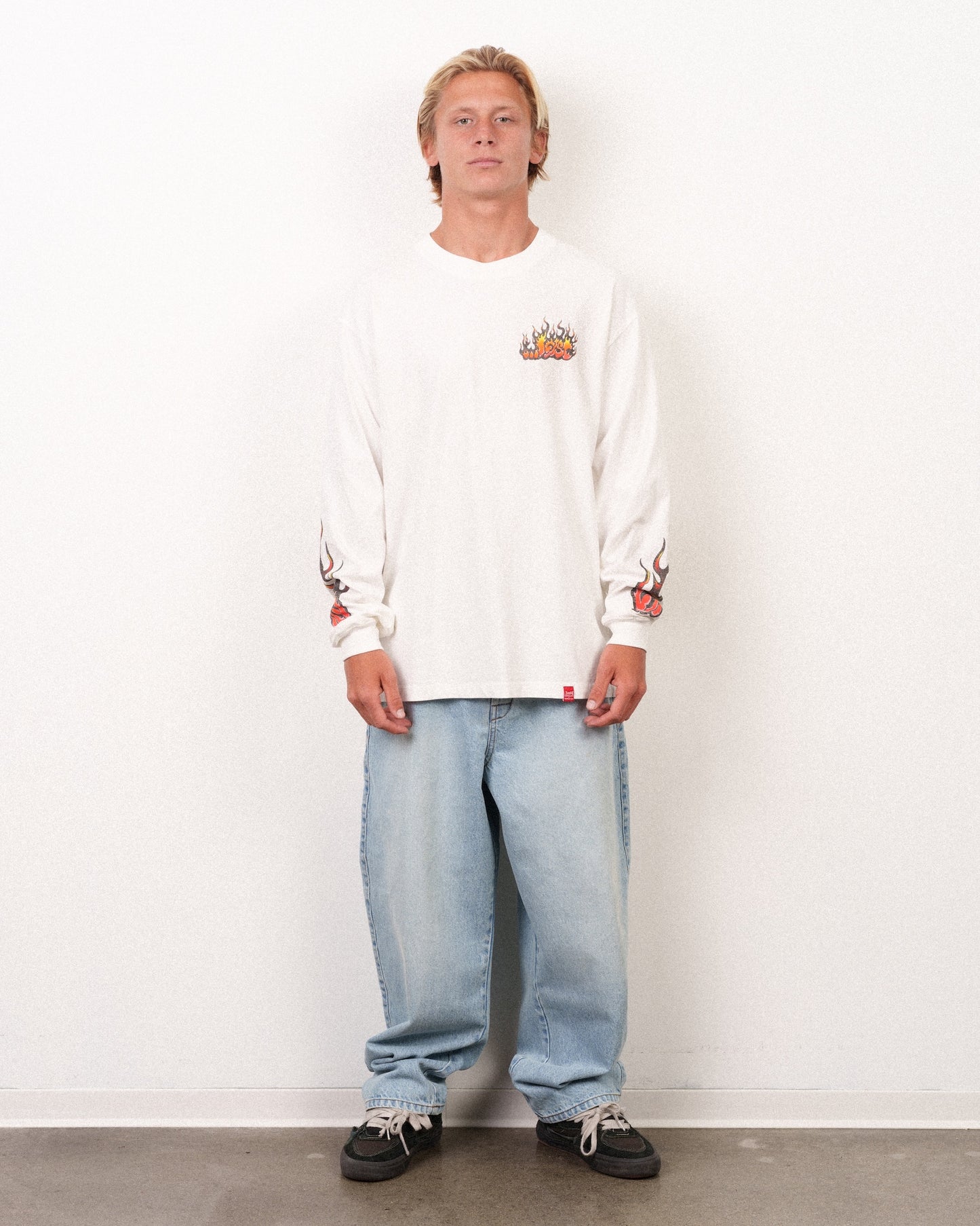 Flame Lam Long Sleeve Tee White