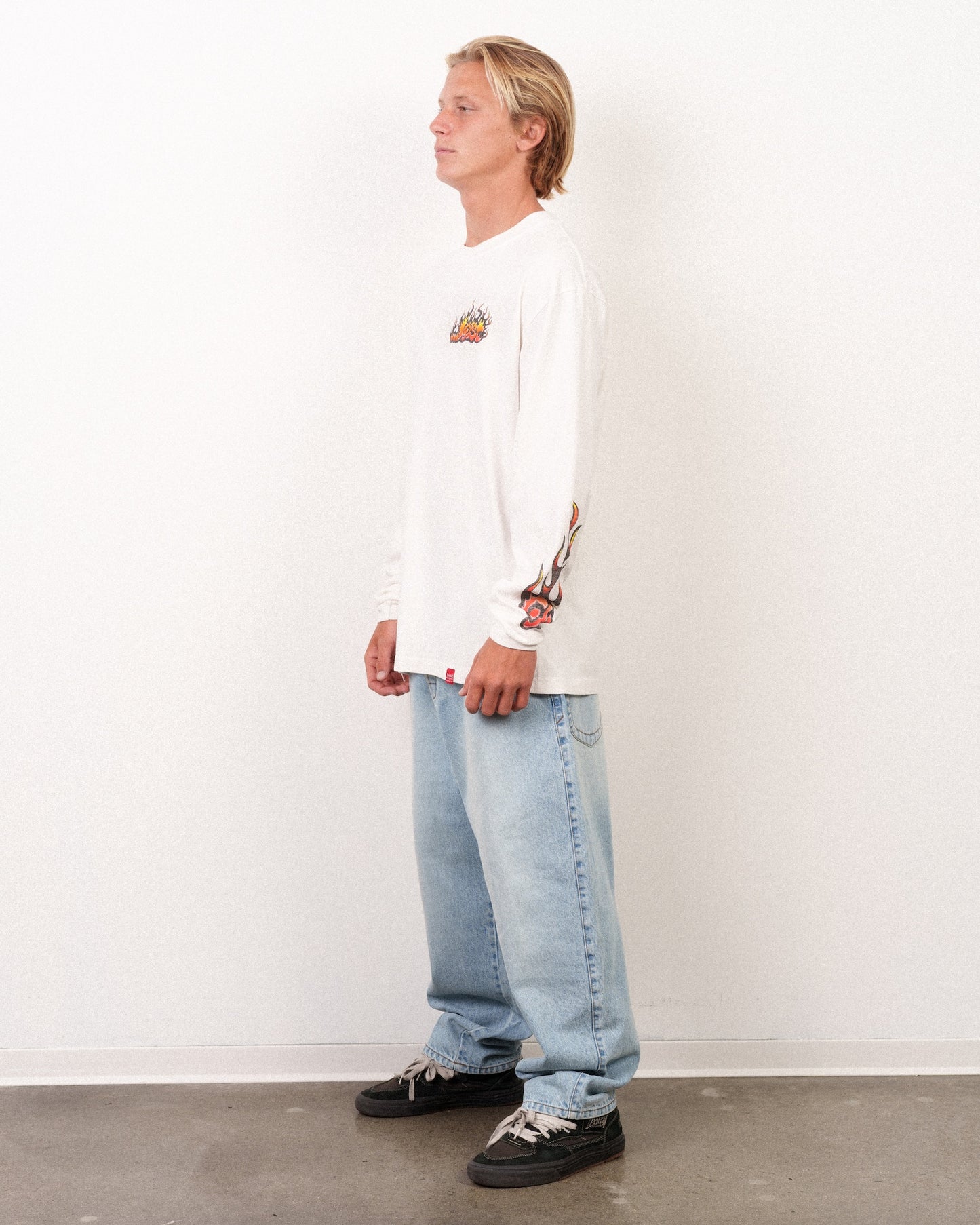 Flame Lam Long Sleeve Tee White