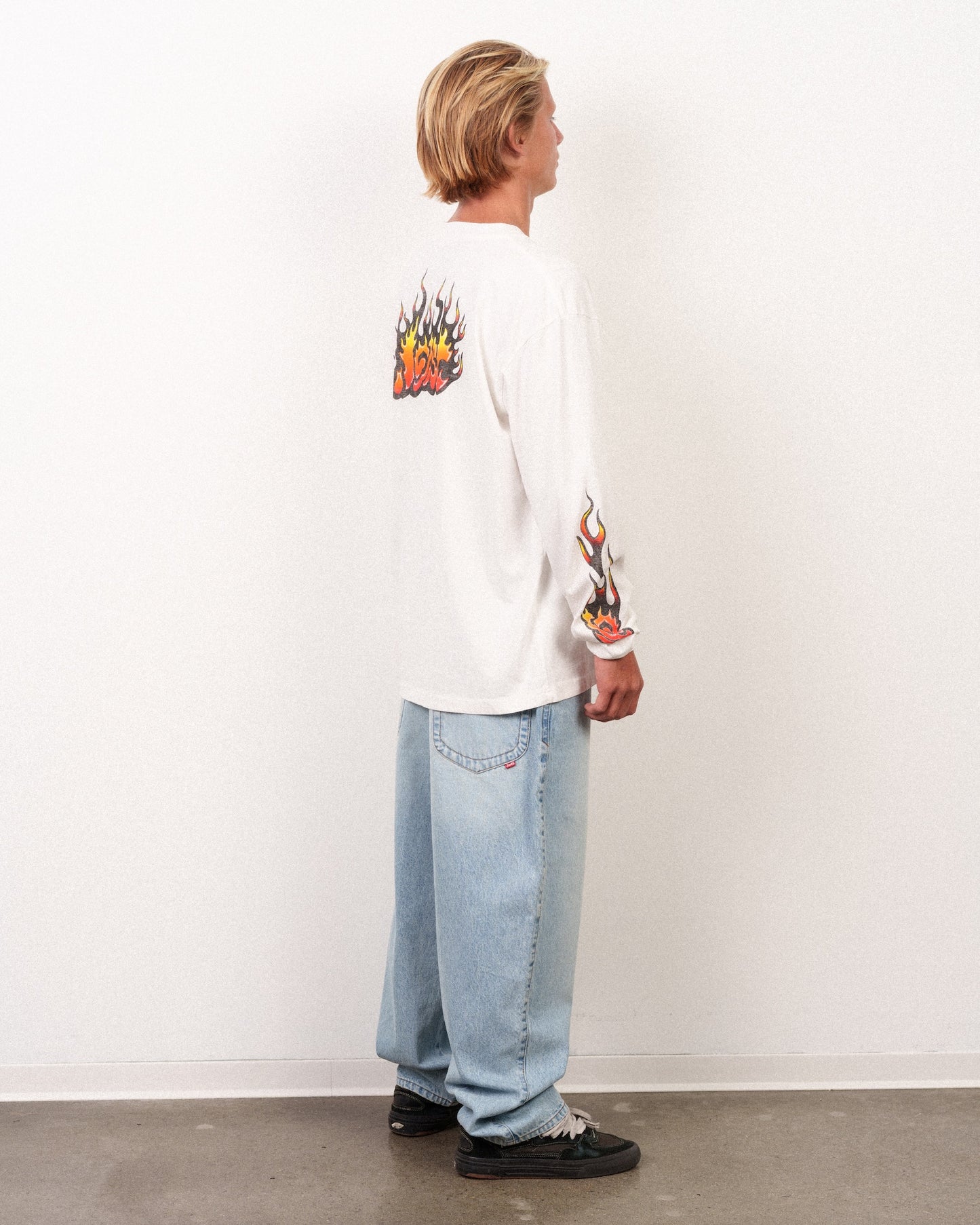 Flame Lam Long Sleeve Tee White