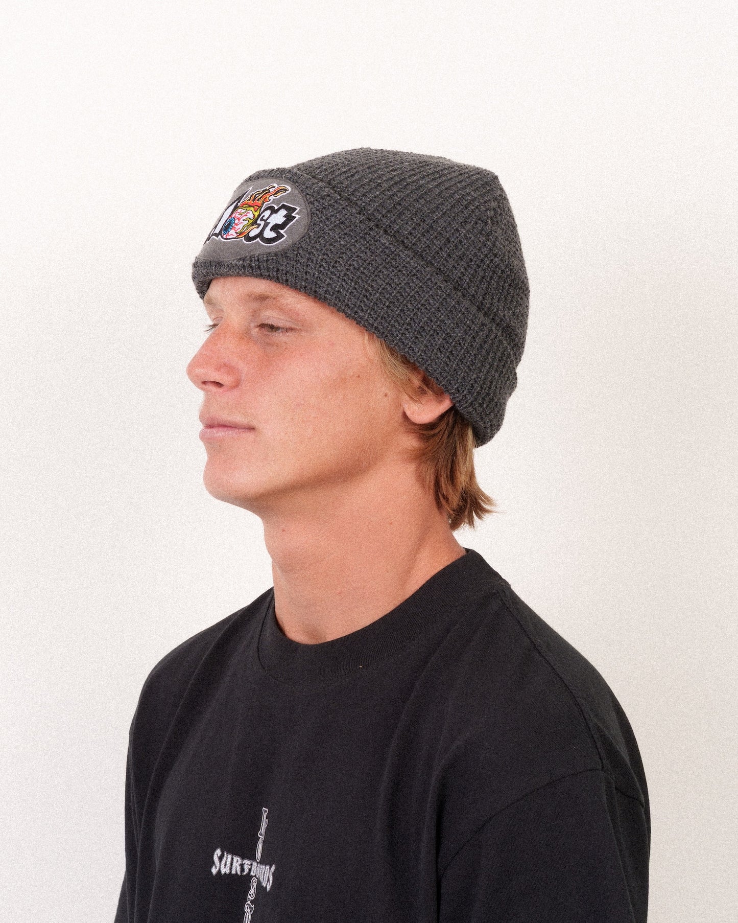 Flamin Eyeball Beanie Charcoal